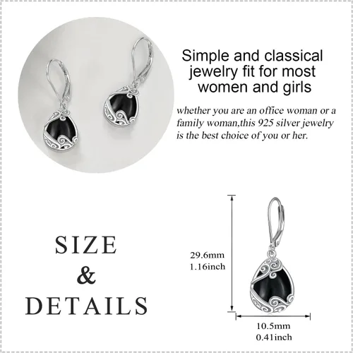 Miniatura 245 de Aretes colgantes con forma de lágrima de filigrana de piedra lunar de plata de ley 925 con cierre de palanca para mujer, regalos de joyería