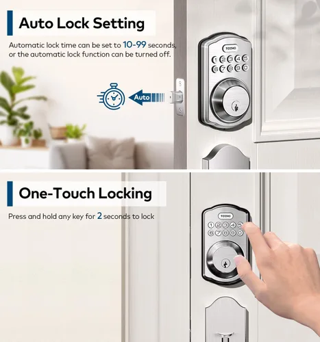 Miniatura 3 de TEEHO TK001H - Cerradura de puerta de entrada sin llave con asa, cerradura electrónica con teclado con código, cerraduras inteligentes para puerta