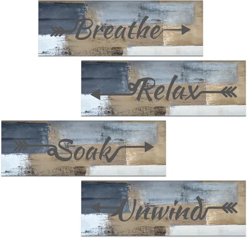 Miniatura 10 de Lnond 4 piezas de arte de pared de mármol negro y dorado para baño, decoración de letreros de relajación y respiración, arte de pared de baño