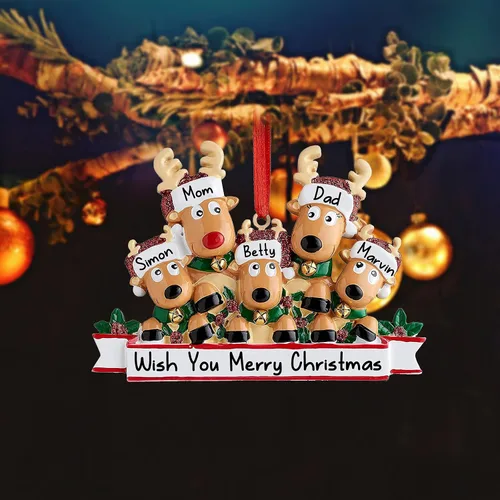 Miniatura 3 de Adornos de Navidad de renos 2021, con texto personalizable, familia de 3
