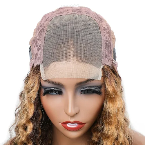 Miniatura 7 de Pelucas de cabello humano con reflejos sin pegamento Wear and Go, encaje frontal, estilo Bob, ondulado profundo #4/27, pelucas de color ombré