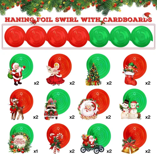 Miniatura 2 de Sumind 30 piezas de decoraciones colgantes de techo de Papá Noel de Navidad, decoraciones de remolino de Feliz Navidad, juego de decoración colgante