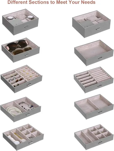 Miniatura 3 de ANWBROAD Caja de joyería grande de 6 niveles organizador de joyas con cerradura de espejo caja de joyería para niñas aretes anillos collares