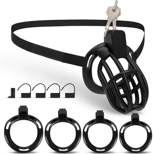 Miniatura 8 de Cinturón de Castidad Masculino Jaula para Pene - UTIMI Dispositivos de Correa de Castidad de Plástico Ajustable para Hombre Sissy Jaula de Ejercicio