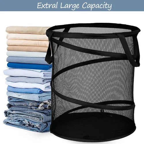 Miniatura 4 de BATTOO Cestas de lavandería plegables, cesta desplegable para lavandería, cesta de lavandería extra grande de 113L con bolsa portátil de malla