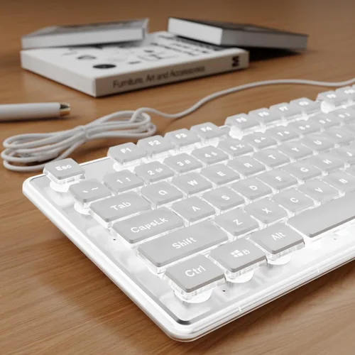 Miniatura 12 de SEUNKWANG EWEADN GX710S Teclados Retroiluminados para Computadora, Teclado USB con Cable con Retroiluminación Blanca, Panel de Metal, Plug and Play