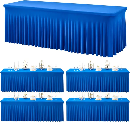Miniatura 89 de Paquete de 2 manteles de spandex para mesas rectangulares de 8 pies, mantel elástico rosa de 8 pies, manteles ajustados, falda de mesa para fiestas