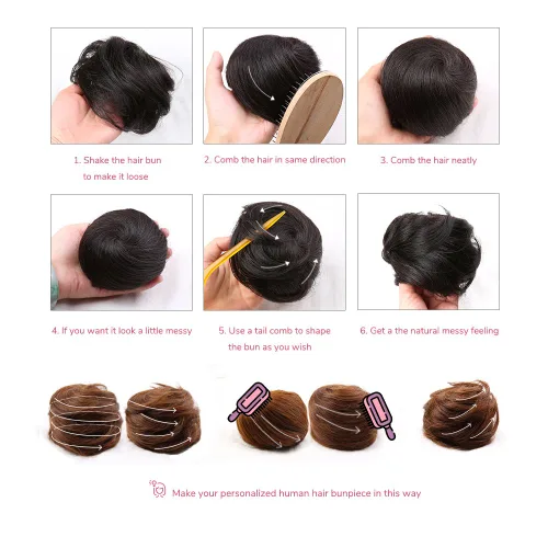 Miniatura 7 de Bella Hair Extensión de moño 100% humano en forma de dona, extensiones de moño para mujeres y hombres, coleteros falsos instantáneos