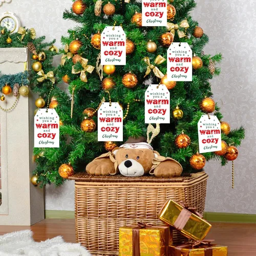 Miniatura 5 de joycraft 50 Etiquetas de Navidad con Cuerda - 3.3x2.1 pulgadas Etiquetas Colgantes de Regalo Navideño de Papel Blanco, Etiquetas Colgantes