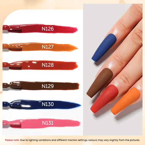 Miniatura 6 de Nicedeco Hema Free Cruelty Free - Esmalte de uñas de gel vegano, 6 unidades de 0.3 onzas líquidas, color rosa, rojo, naranja quemado, azul, kit