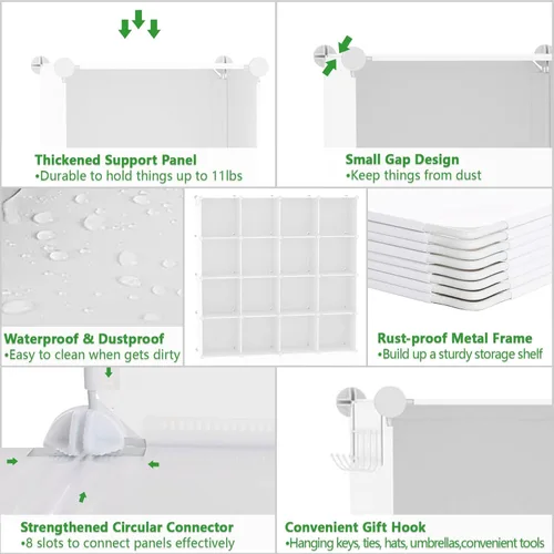 Miniatura 7 de C&AHOME Organizador de almacenamiento de cubos, estantes de 16 cubos, cubos de almacenamiento de plástico, organizador de armario de bricolaje, Milky