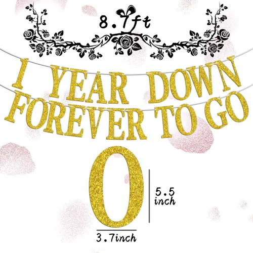 Miniatura 2 de Cartel de 1 año con texto en inglés "Down Forever to Go", regalo de 1 año de matrimonio, suministros de decoración de fiesta de aniversario de boda