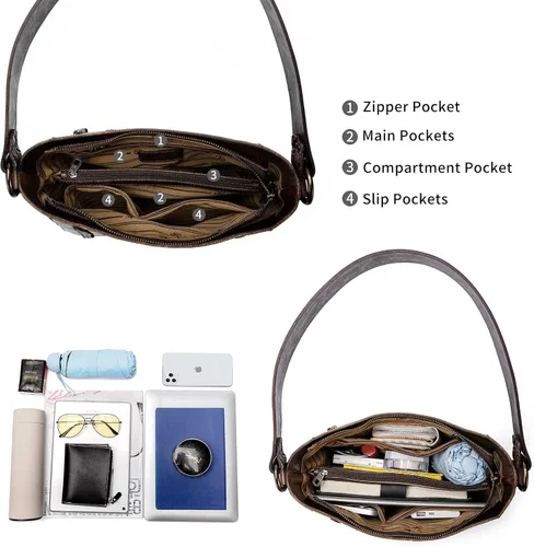 Miniatura 4 de Montana West Monederos de cuero genuino para mujer, bolsos Hobo con asa de herramientas y borlas