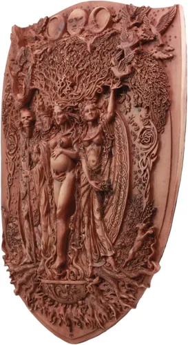 Miniatura 3 de Ebros Pagan Wiccan Triple Goddess Maiden Mother Crone Shield Placa de pared de 14 pulgadas de alto Triple Luna Decoración de pared Escultura celta