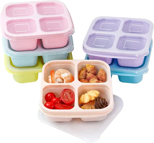 Miniatura 13 de Finorder Paquete de 4 recipientes de comida con 4 compartimentos para adultos, contenedores reutilizables para almuerzo de oficina, picnic