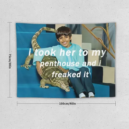 Miniatura 2 de BionZax Tapiz Ravi con texto en inglés "I Took Her To My Penthouse and I Freaked It Ravi para dormitorio, estético, divertido y meme