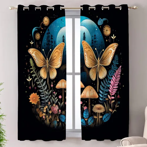 Miniatura 112 de Shrahala Floral Abstract Design Blackout Curtain Tiers, Minimalist Flower Illustration Kitchen Valance Light Blocking Tier Drapes with Rod Pocket, 2