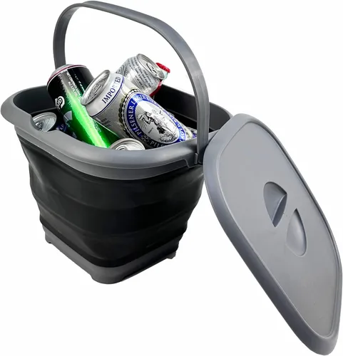 Miniatura 5 de SAMMART Cubo cuadrado plegable de 8.5 L (2.2 galones) con tapa/cubo de agua cuadrado plegable con tapa/bañera portátil con asa y tapa (gris/negro)