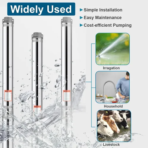 Miniatura 7 de Bomba sumergible de pozo profundo con caja de control, bomba de agua sumergible de pozo profundo de 1 HP de 110 V para riego industrial y hogar