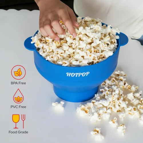 Miniatura 6 de El Hotpop Original - Palomitero para microondas, Popcorn, contenedor de silicona para hacer palomitas de maíz, cuenco plegable sin BPA y apto