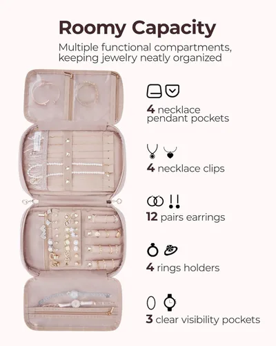 Miniatura 4 de BAGSMART Estuche organizador de joyería, de viaje para collar, aretes, anillos, brazalete