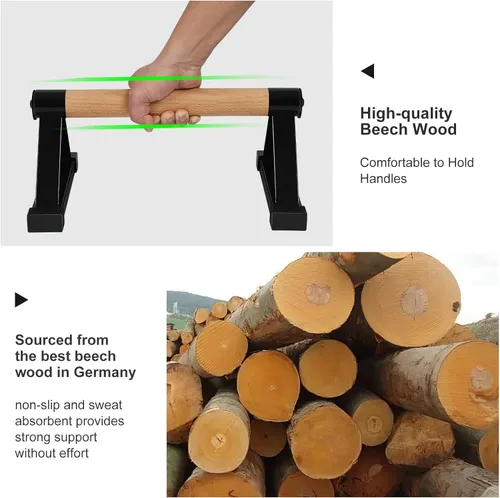 Miniatura 5 de Barras de flexiones de madera, barras paraletas, barras antideslizantes para parada de manos para calistenia, fitness, entrenamientos de piso, Negro