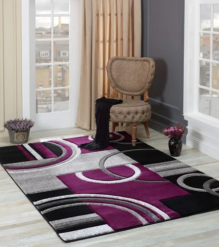GLORY RUGS Alfombra de área moderna de 8x10 pies morada, suave, tallada a mano, alfombra de piso contemporánea con textura esponjosa premium para