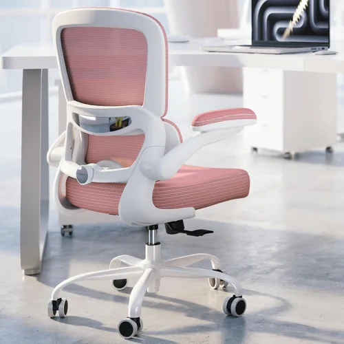 TRALT Silla de oficina ergonómica, silla de escritorio con soporte lumbar ajustable, silla de computadora cómoda de malla con reposabrazos Rosa