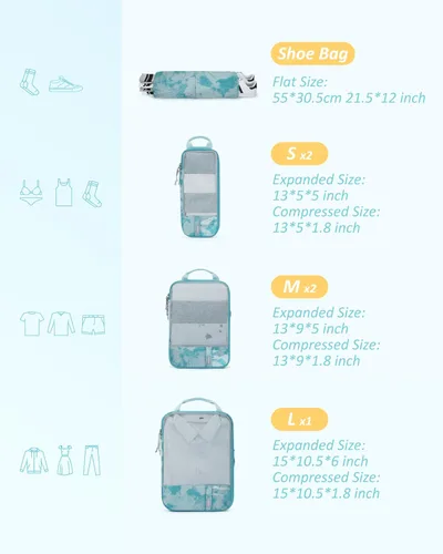 Miniatura 3 de BAGSMART - Juego de 6 cubos de compresión para maletas, juego de 6, 4 y 2, cubos organizadores de viaje, juego de bolsas expandibles, organizadores