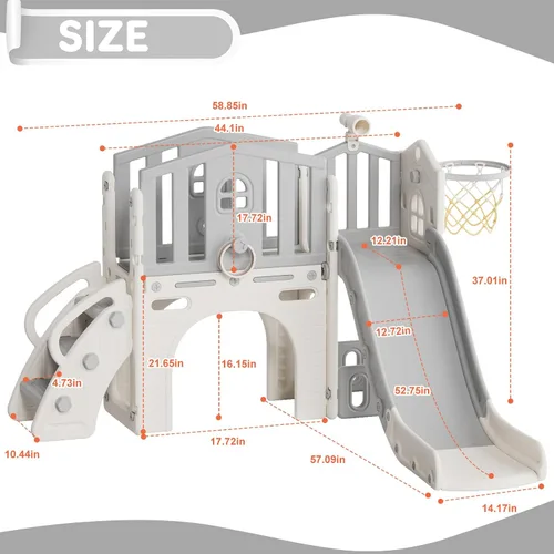 Miniatura 9 de YUFU Juego de tobogán 8 en 1 para niños pequeños, tobogán para niños de 1 a 3 años, juego de juego para niños pequeños con escalador, aro