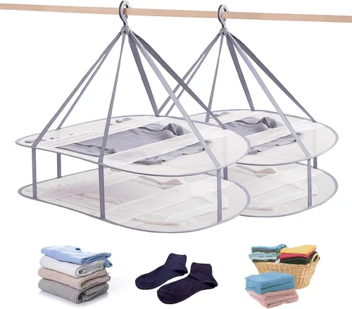 Miniatura 9 de Estante de secado de ropa plegable de malla de 1 nivel con fijación interna, apilable, estante portátil para colgar suéteres, camisetas, prendas