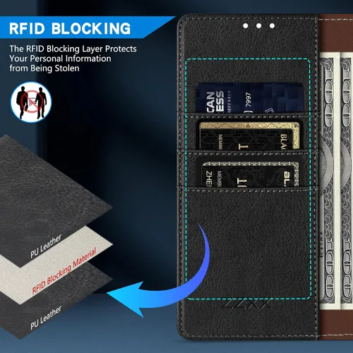 Miniatura 2 de ZZXX Funda tipo cartera para Google Pixel 6a con bloqueo RFID, ranura para tarjetas, función atril, cierre magnético, funda protectora de cuero
