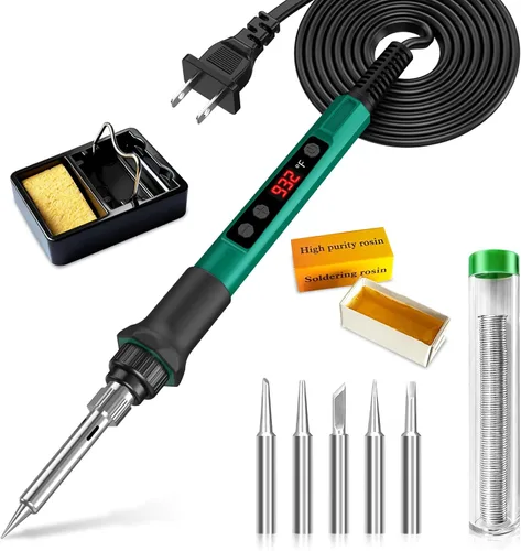 Kit de soldador, pistola de soldadura de 70 W con pantalla digital LED, temperatura ajustable 356-932℉ Kit de soldadura para electrónica, incluye 5