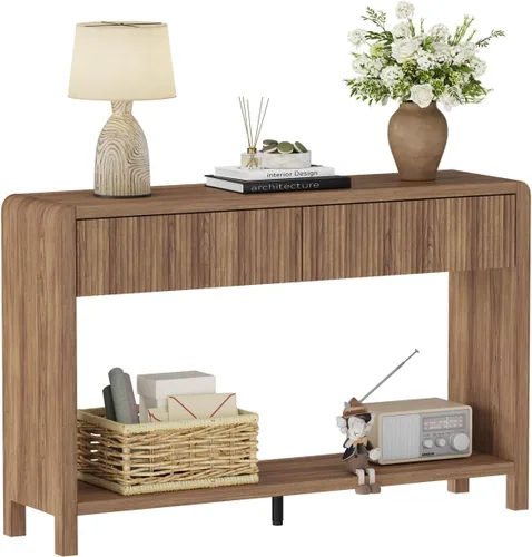 Miniatura 14 de FATORRI Mesa consola para entrada, moderna mesa de sofá con 2 cajones para sala de estar, mesas de pasillo de madera y mesas de sofá detrás del sofá