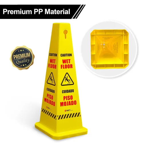 Miniatura 6 de Paquete de 3 conos húmedos de 36 pulgadas, color amarillo brillante de 36 pulgadas, letrero de precaución bilingüe de 4 lados, impresión de suelo
