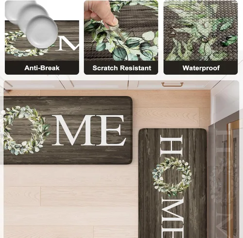 Miniatura 6 de KIMODE Alfombra Antifatiga para Cocina 2 Piezas, Alfombras de Cocina Impermeables y Antideslizantes, Alfombra de Cocina de Estilo Rústico para Piso
