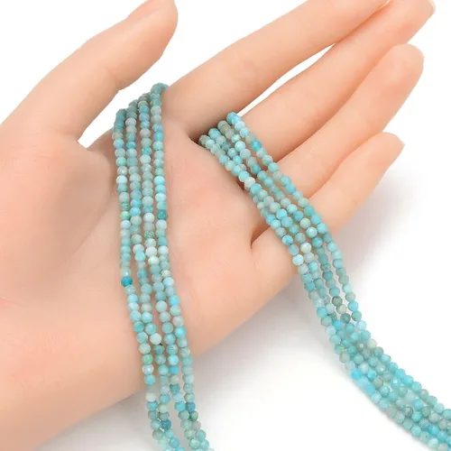 Miniatura 3 de Adabele Cuentas redondas facetadas pequeñas de 0.118 in con piedras preciosas de amazonita azul natural de 15 pulgadas
