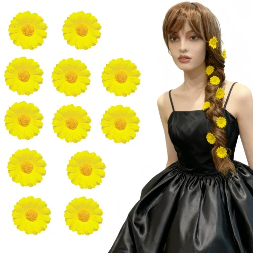 Miniatura 3 de [Paquete de 12] Pinza para el cabello lateral con mini flores de margarita dulce para mujer, accesorio para el cabello de dama de honor con flores