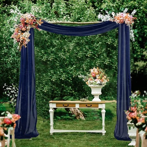 Miniatura 6 de Tela para arco de boda, azul marino, 20 pies, 2 paneles de tela de gasa, arcos de boda para ceremonia, cortinas de techo, arcos de boda, arco
