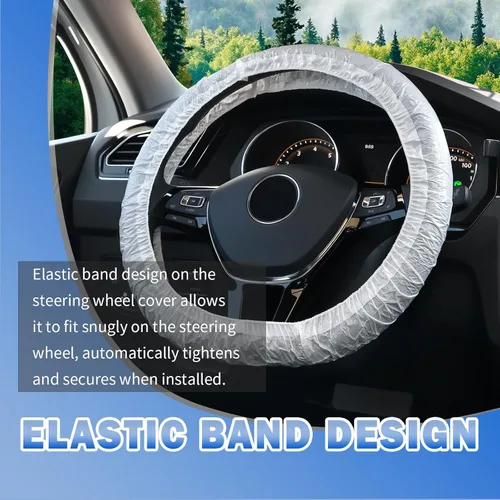 Miniatura 4 de 50 fundas desechables mejoradas para volante con banda elástica, funda gruesa para volante de automóvil para protección, cubierta de ruedas