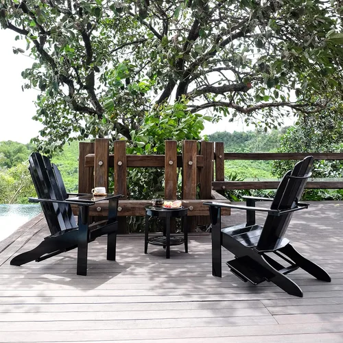 Miniatura 5 de Cambridge Casual Silla Adirondack Magnolia de madera maciza de 2 piezas con mesa de bandeja, color negro