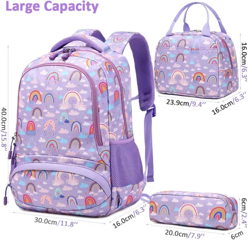 Miniatura 98 de Juego de mochila para niñas y adolescentes, mochila escolar para niños con bolsa para el almuerzo, estuche para lápices, mochilas escolares