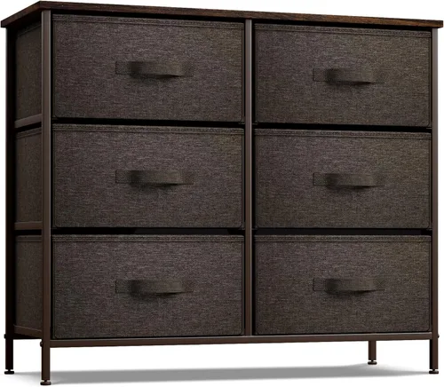 Miniatura 16 de Sorbus Cómoda con 6 cajones de tela, mueble de dormitorio, mueble de almacenamiento, torre para dormitorio, pasillo, armario, organización de Negro