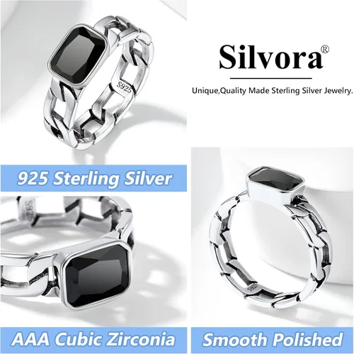 Miniatura 5 de Silvora Anillo de cadena de eslabones cubanos con circonita de plata de ley, regalo de compromiso de boda con embalaje delicado