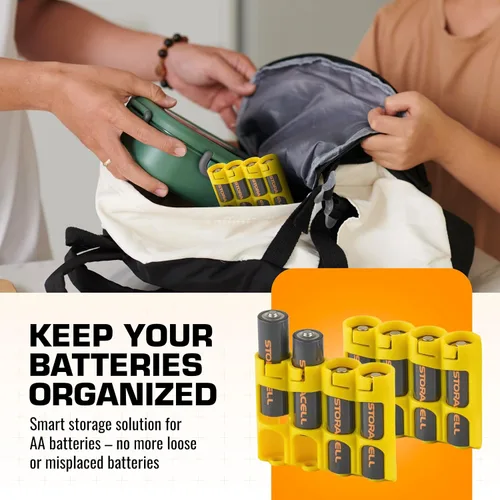 Miniatura 3 de Storacell - Organizador de almacenamiento de baterías AA (paquete de 2), amarillo, capacidad para 4 baterías (no incluidas)