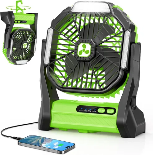 Miniatura 13 de Ventilador recargable portátil, 20000 mAh, inalámbrico, alimentado por batería, ventiladores de tienda de campaña con linterna SOS y LED, pequeños