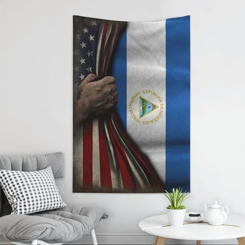 Miniatura 6 de Tapiz de mitad de bandera estadounidense y mitad de bandera de Nicaragua, 60 x 40 pulgadas, divertido tapiz estético, arte de pared para dormitorio