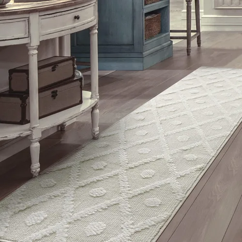 Antep Rugs Palafito 2x7 Alfombra de Pasillo Geométrica Shag de Diamante de Pelo Alto-Bajo con Textura para Interiores (Blanco, 2' x 7')