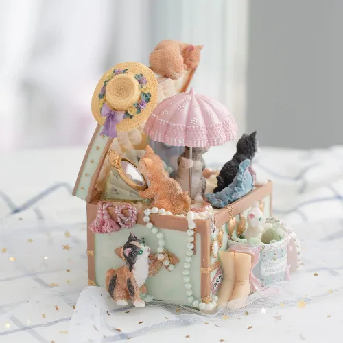 Miniatura 6 de LOVE FOR YOU Caja de música envuelta para regalo para amantes de los gatos, cofre del tesoro, decoración musical para niñas y mujeres, niños