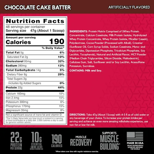 Miniatura 3 de BSN SYNTHA-6 Proteína de suero de leche en polvo con caseína micelar, aislado de proteína de leche, sabor a masa para pastel de chocolate, 48